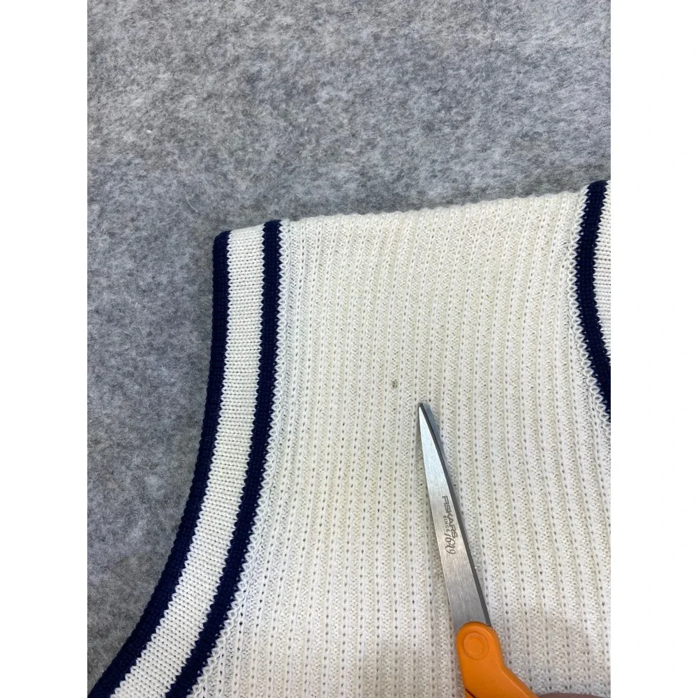 Adidas Vintage Sweater Vest White Navy Striped V Neck Athletic Size 50‎ Large